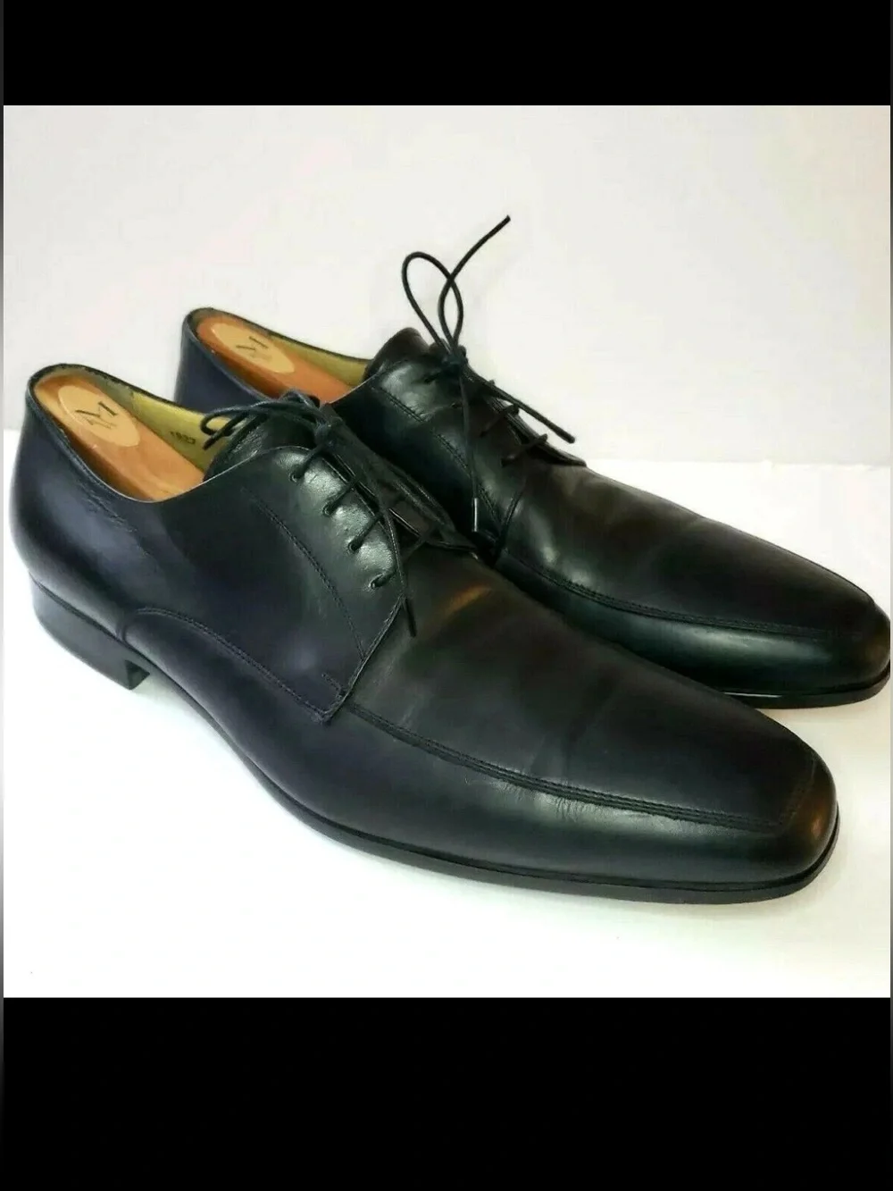 Men’s SANTONI Mens 10.5 Black Apron Toe Dress Derby Oxfords Italy